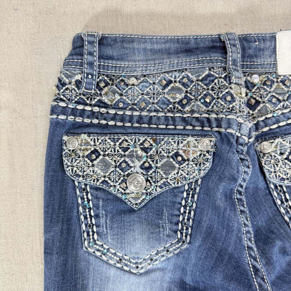 Grace Women's 27 Bootcut Jeans Medium Wash Embellished Rhinestone Flap Pocket - Picture 8 of 13